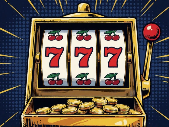 Comic-Spielautomat mit drei Walzen und M&uuml;nzregen als Symbol f&uuml;r die Slots im BetScore Online Casino