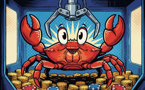 Comic-Greifautomat mit roter Krabbe und Goldm&uuml;nzen als Motiv f&uuml;r das Bonus-Crab-Extra von BetScore