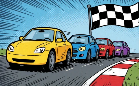Comic-Rennwagen mit Zielflagge als Motiv f&uuml;r das Spin-Rally-Turnier im BetScore Online Casino