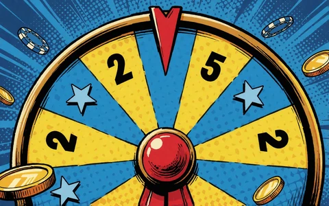 Comic-Gl&uuml;cksrad mit fliegenden Chips als Motiv f&uuml;r das Fortune Wheel im Willkommenspaket von BetScore
