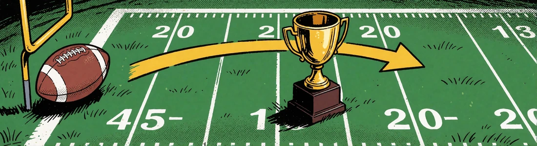 Comic-Footballfeld mit vier Zonen von Ball bis Troph&auml;e als Bild f&uuml;r die vierstufige Registrierung bei BetScore